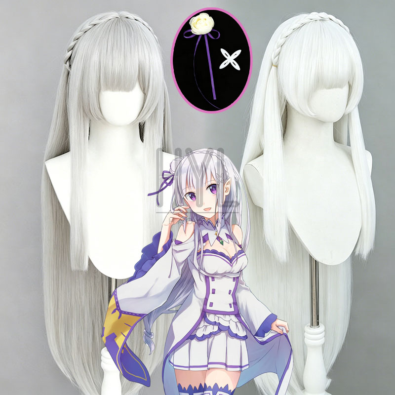 Cosplay Anime White Hair - Anime Re:Zero Emilia Cosplay Pruik Zilver
