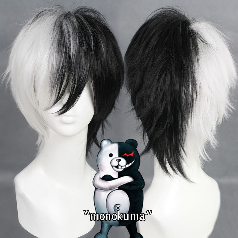 Cosplay Anime White Hair - Anime Game Danganronpa Zwart-witte Beer Pruik